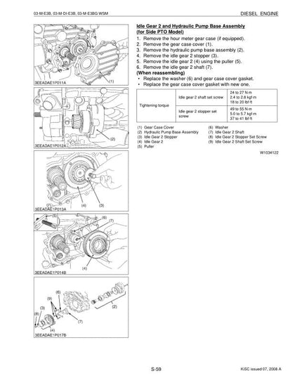 Kubota 1503 1703 1803 2003 2203 2403 Diesel Engine Service Manual sample page with service data and tables