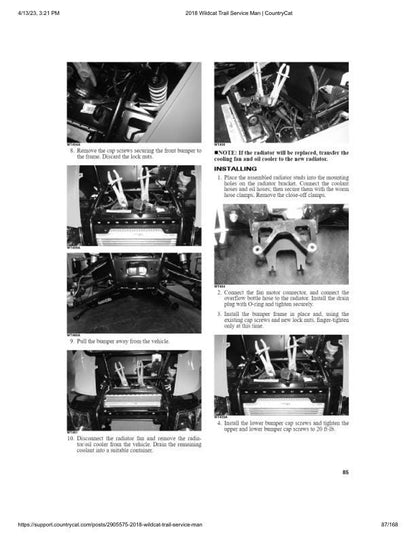 Arctic Cat Wildcat Trail UTV Service Manual sample page with service data and tables