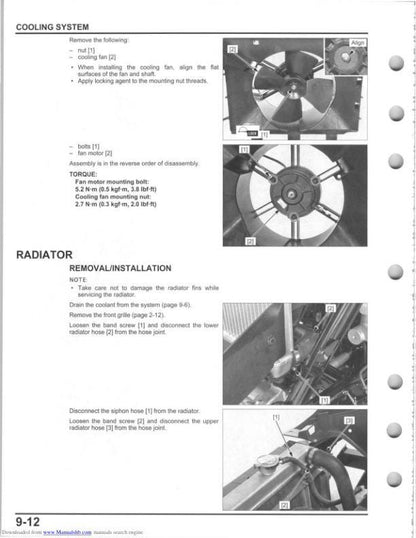 Honda Pioneer SXS700 M2 M4 UTV Service Manual sample page showing repair procedures