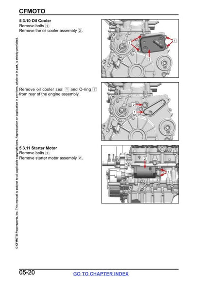 CFMOTO UFORCE U10 UTV Service Manual sample page showing repair procedures