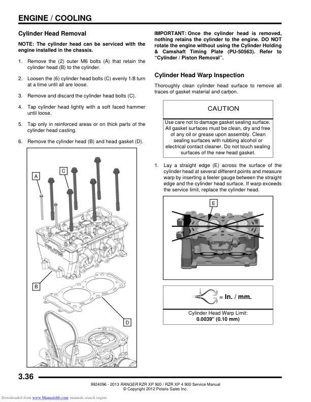 Polaris RZR 900 EPS XP XP4 UTV Service Manual sample page with diagrams and specifications