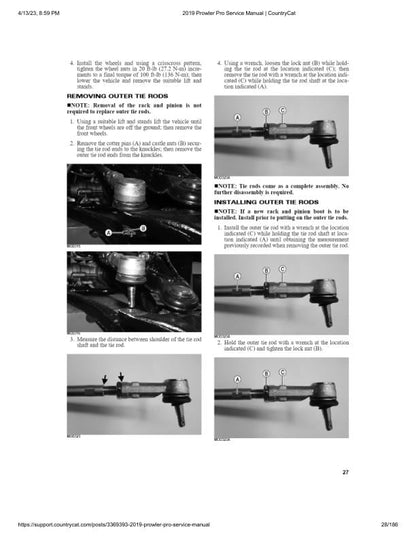 Arctic Cat Prowler Pro UTV Service Manual sample page with diagrams and specifications