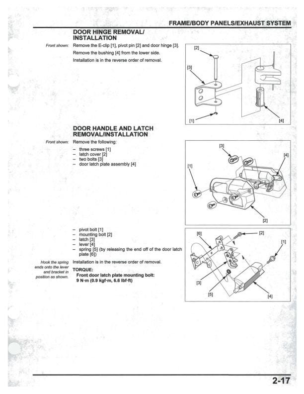 Honda Pioneer SXS700 M2/M4 UTV Service Manual sample page with diagrams and specifications