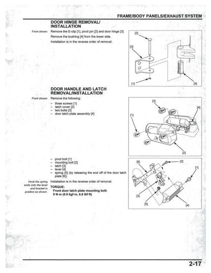Honda Pioneer SXS700 M2/M4 UTV Service Manual sample page with diagrams and specifications