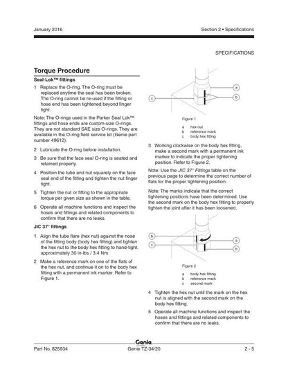Genie TZ 34 20 Boom Lift Service Manual table of contents