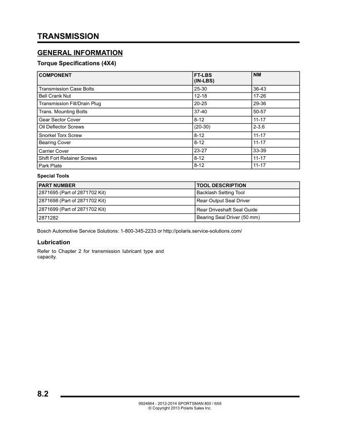 Polaris Sportsman 800 EFI ATV Service Manual sample page from the repair manual