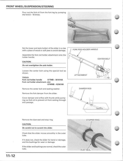 Honda CR 125 R Motorcycle Service Manual sample page with service data and tables