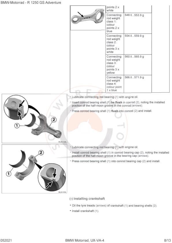 BMW R1250 GS Adventure K51 Motorcycle Service Manual sample page with diagrams and specifications