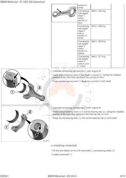 BMW R1250 GS Adventure K51 Motorcycle Service Manual sample page with diagrams and specifications