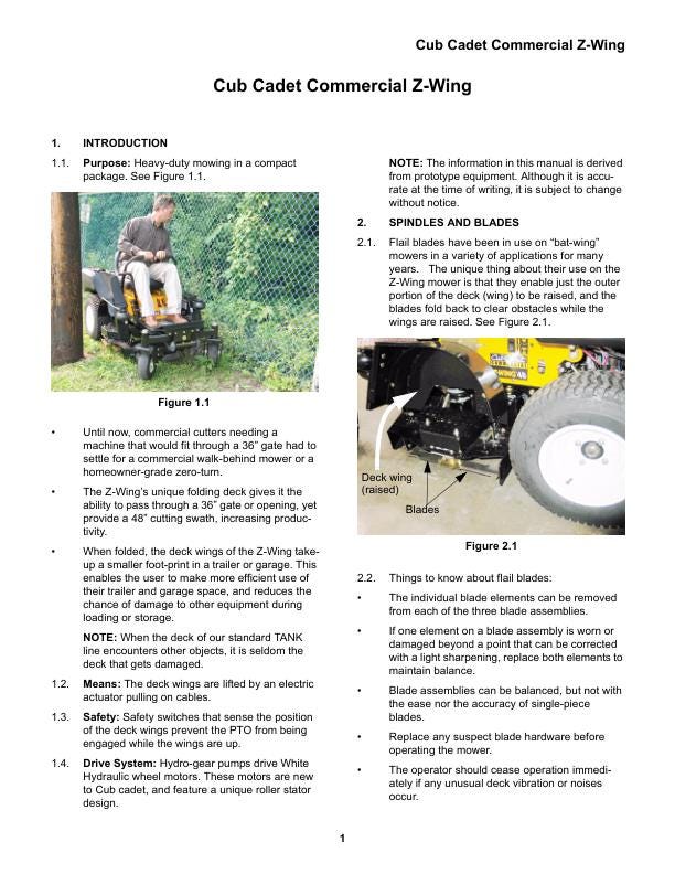 Cub Cadet Z Wing Mower Service Manual sample page from service manual