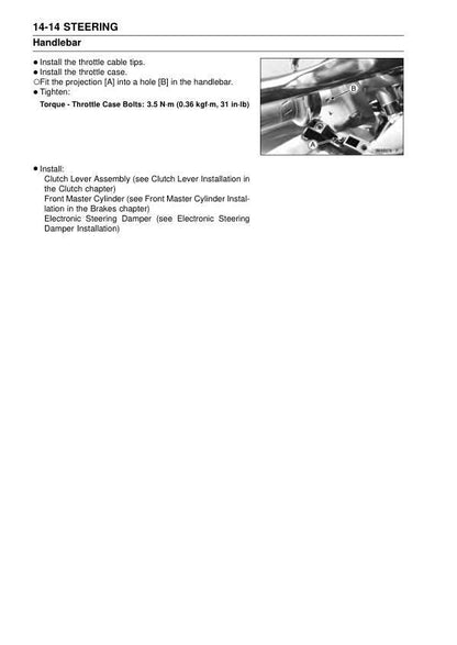 Kawasaki Ninja ZX-10R Motorcycle Service Manual sample page with technical illustrations