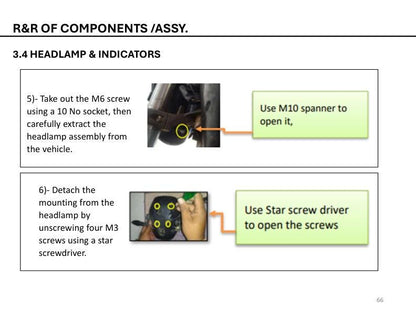 Revolt RV400 Electric Motorcycle Service Manual sample page showing repair procedures