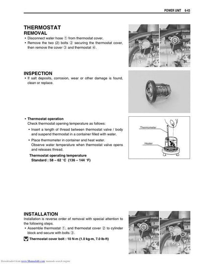 Suzuki DF9.9 DF15 Outboard Service Manual sample page with service data and tables