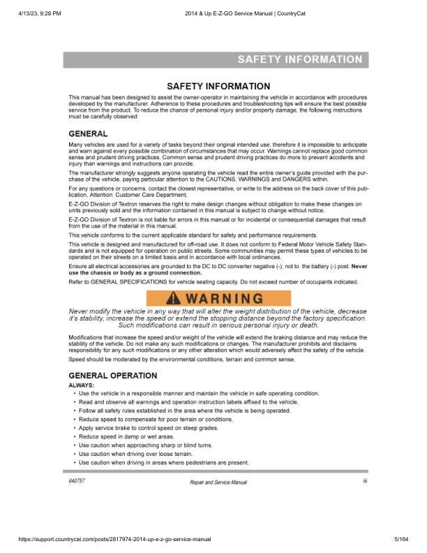 EZGO Terrain 1000 72v Golf Cart Service Manual sample page showing schematics and diagrams