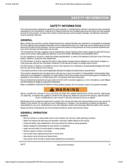 EZGO Terrain 1000 72v Golf Cart Service Manual sample page showing schematics and diagrams
