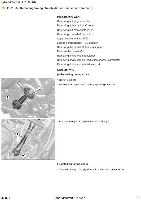 BMW S1000 RR K67 Motorcycle Service Manual sample page showing repair procedures