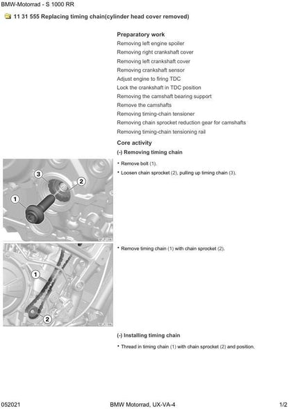 BMW S1000 RR K67 Motorcycle Service Manual sample page showing repair procedures