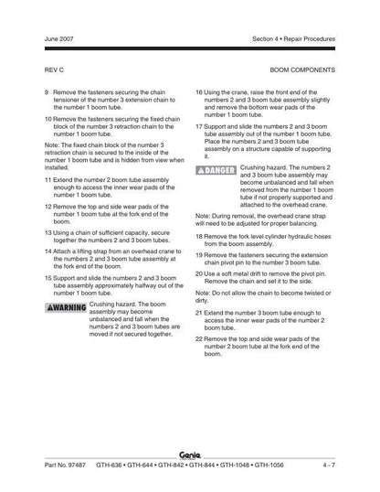Genie GTH 36 644 842 844 1048 1056 Telehandler Service Manual sample page with diagrams and specifications