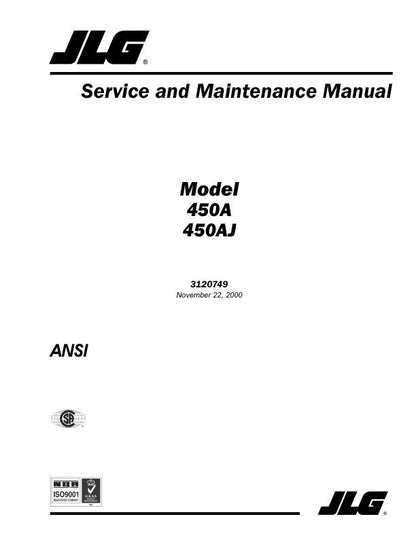 JLG 450A 450AJ Articulated Boom Lift Service Manual factory service manual title page