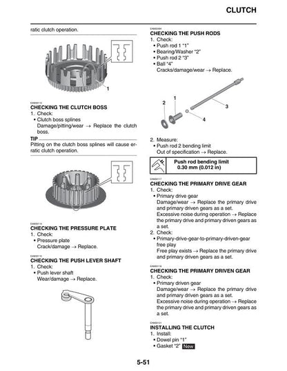 Yamaha YZ250FX Motorcycle Service Manual sample page with technical illustrations