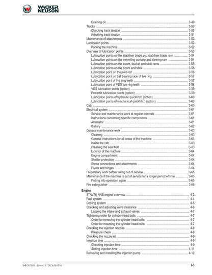 Wacker Neuson 28Z3 Track Excavator Service Manual sample page with diagrams and specifications