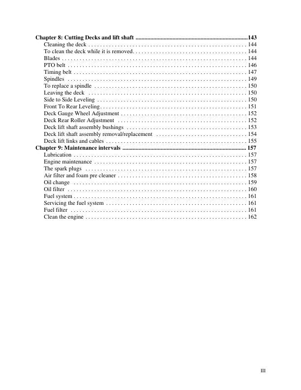 Cub Cadet I Series Tractor Service Manual sample page with diagrams and specifications