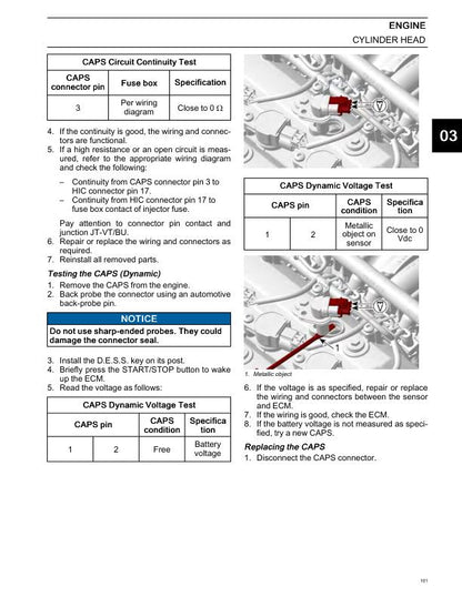 Can Am Maverick 996 Engine Service Manual sample page with service data and tables