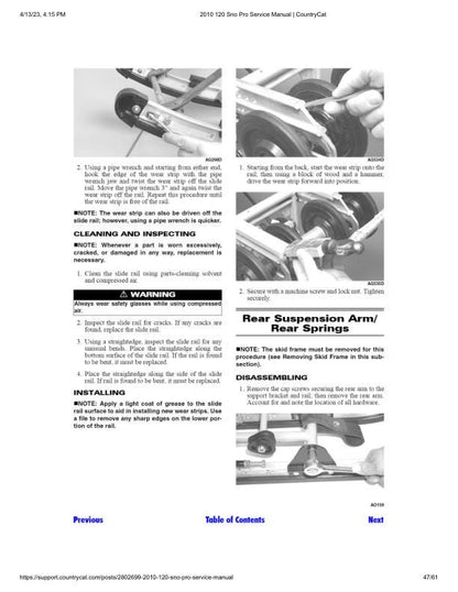 Arctic Cat Sno Pro 120 Snowmobile Service Manual sample page with service data and tables