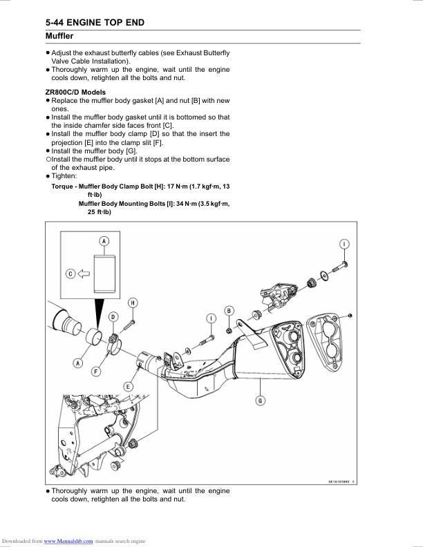 Kawasaki Z800 Motorcycle Service Manual sample page with technical illustrations