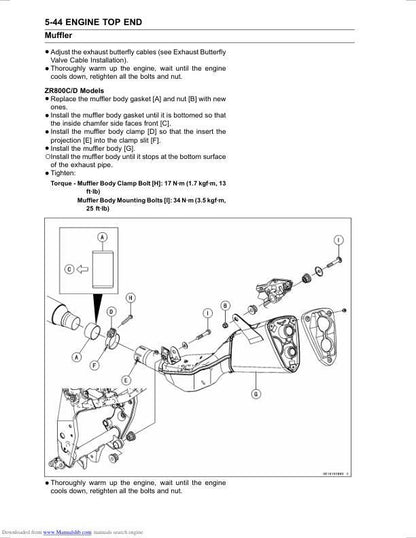 Kawasaki Z800 Motorcycle Service Manual sample page with technical illustrations