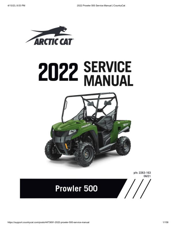 Arctic Cat Prowler 500 UTV Service Manual factory service manual title page