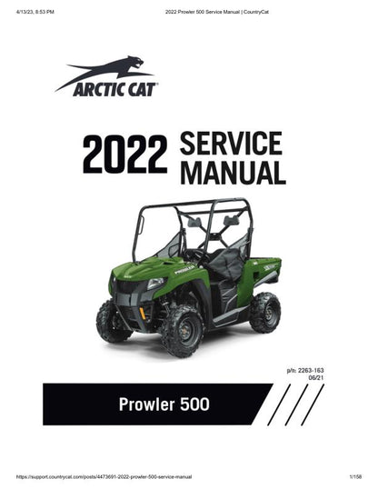 Arctic Cat Prowler 500 UTV Service Manual factory service manual title page