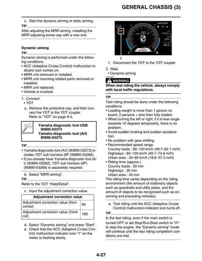 Yamaha Tracer 9 GT Motorcycle Service Manual table of contents