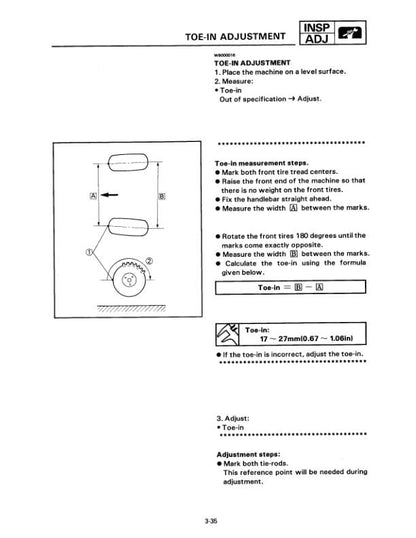 Yamaha Warrior YFM350XKC Motorcycle Service Manual sample page with diagrams and specifications