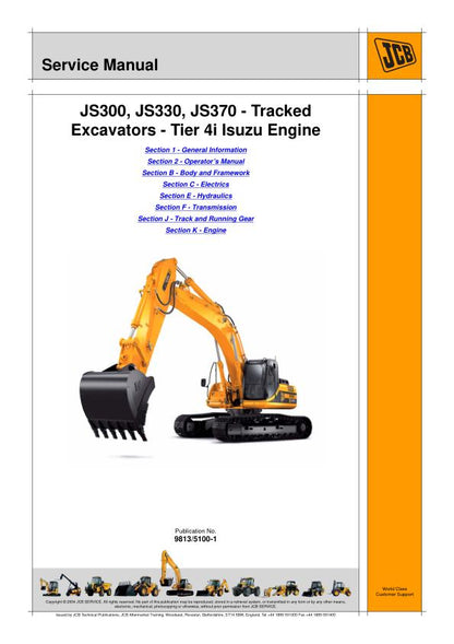 JCB JS300 JS330 JS370 Tracked Excavator Service Manual factory service manual title page