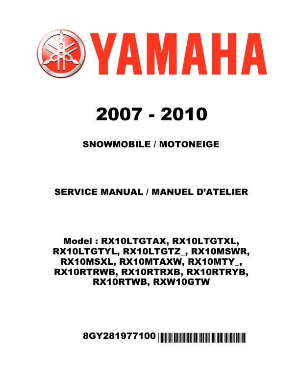 Yamaha RX10 LTG GT Apex Snowmobile Service Manual factory service manual title page