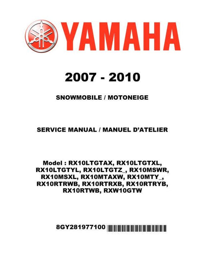 Yamaha RX10 LTG GT Apex Snowmobile Service Manual factory service manual title page