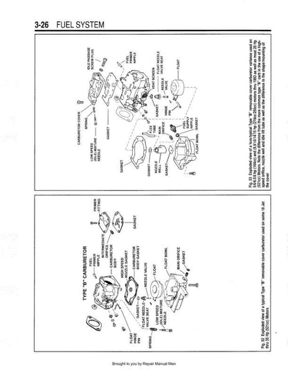 Johnson Evinrude 1.25 - 70 HP Outboard Service Manual sample page with diagrams and specifications
