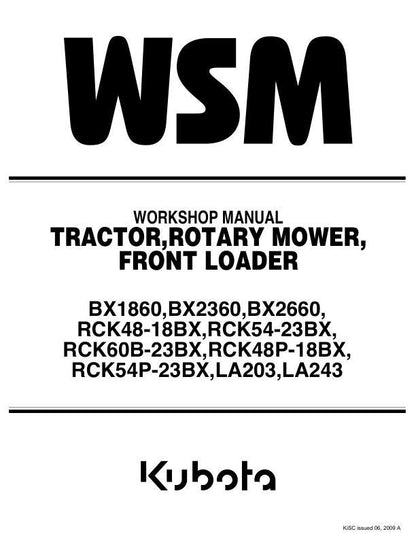 Kubota BX1860 BX2360 BX2660 Tractor Service Manual factory service manual title page