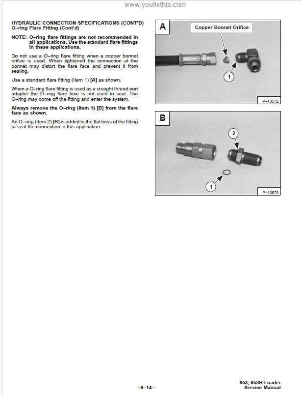 Bobcat 853 Skid Steer Loader Service Manual sample page showing repair procedures