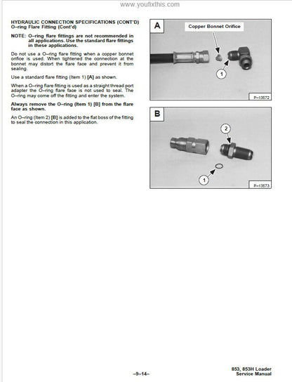 Bobcat 853 Skid Steer Loader Service Manual sample page showing repair procedures