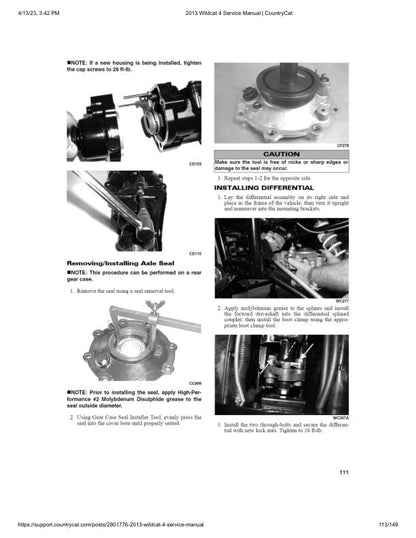 Arctic Cat Wildcat 4 UTV Service Manual sample page from the repair manual