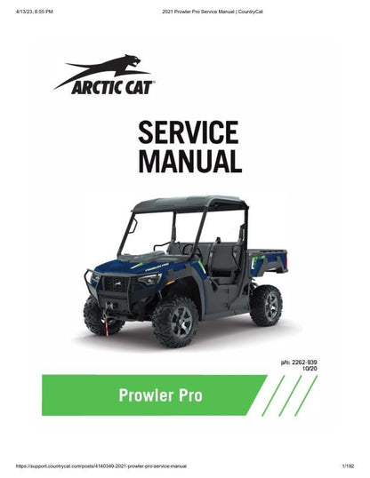 Arctic Cat Prowler Pro UTV Service Manual factory service manual title page