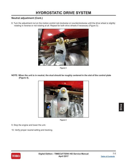 Toro Timecutter HD 75201 75202 75203 75210 75211 75212 74864 Service sample page with service data and tables
