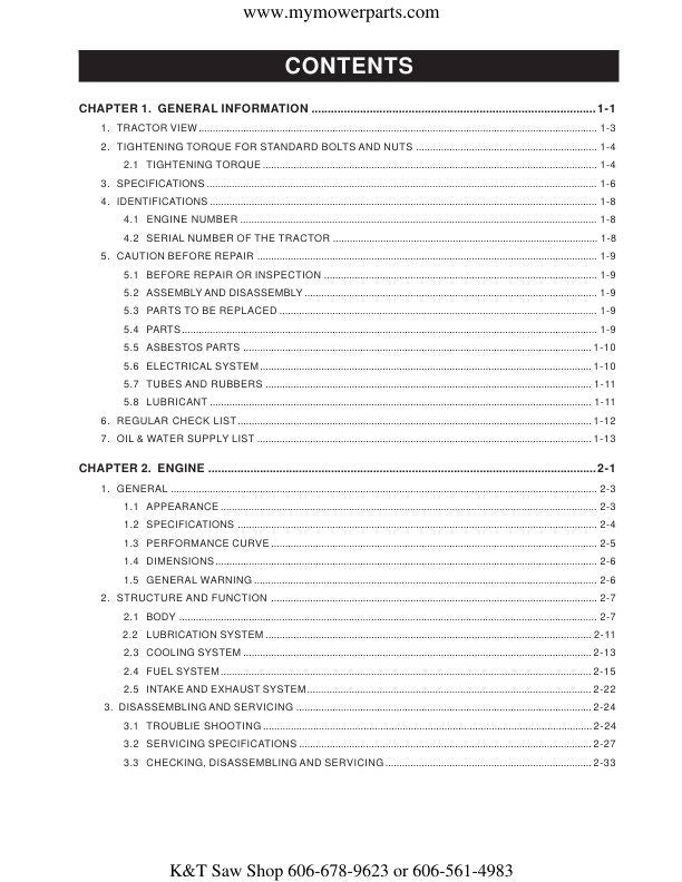 Cub Cadet 8454 Tractor Service Manual sample page with diagrams and specifications