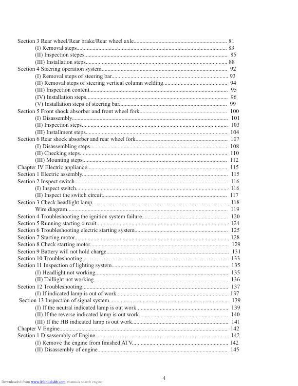 Baja WD250U Wilderness Trail Service Manual sample page with diagrams and specifications