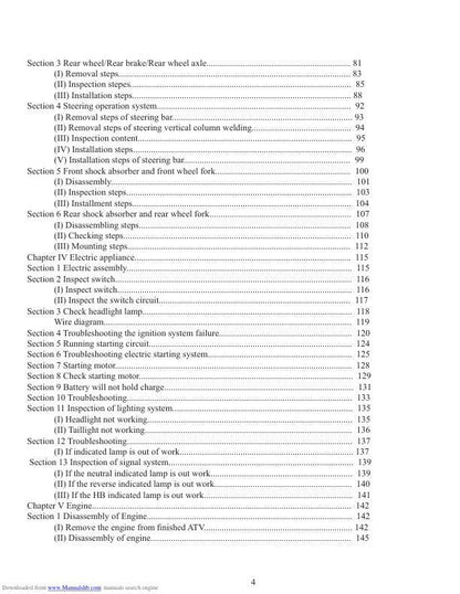 Baja WD250U Wilderness Trail Service Manual sample page with diagrams and specifications