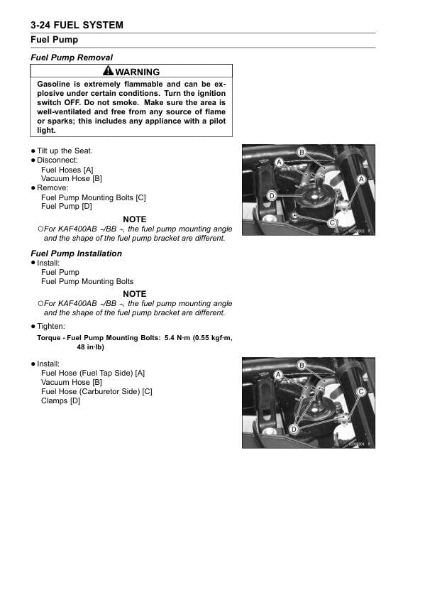 Kawasaki Mule 600 610 UTV Service Manual sample page showing repair procedures