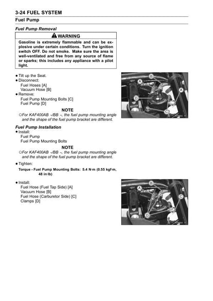 Kawasaki Mule 600 610 UTV Service Manual sample page showing repair procedures