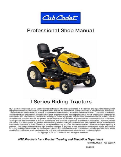Cub Cadet I Series Tractor Service Manual factory service manual title page